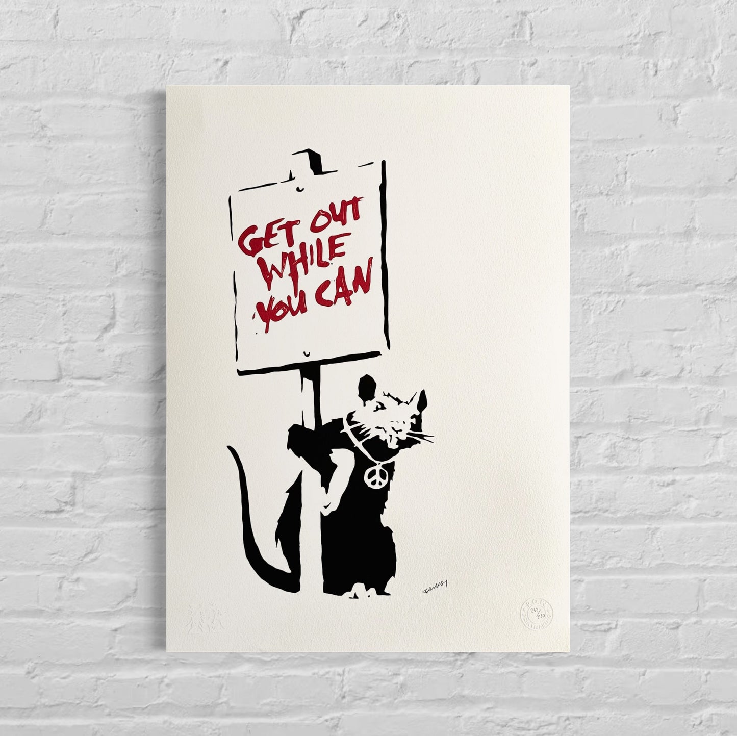 Genummerde editie BANKSY Get Out While You Can Gesigneerd - certificaat - Wall Art, Grafitti Art, Lithograph, Stencil Art