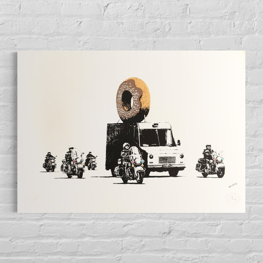 Genummerde editie BANKSY Donut Gesigneerd - certificaat - Wall Art, Grafitti Art, Lithograph, Stencil Art