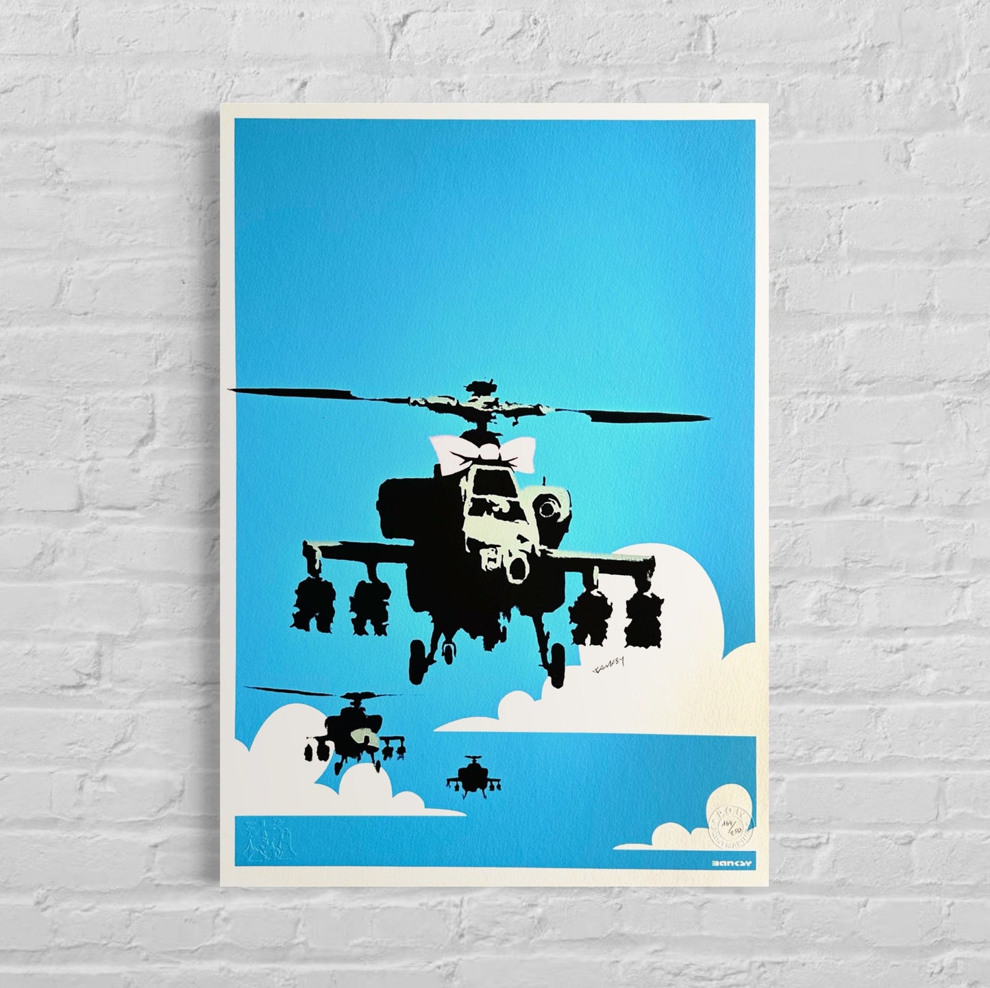 Genummerde editie BANKSY Happy Chopper Gesigneerd - certificaat - Wall Art, Grafitti Art, Lithograph, Stencil Art