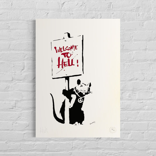 BANKSY Welcome To Hell Gesigneerd - certificaat - Banksy Grafitti Art, Banksy Wall Art, Banksy Lithograph, Banksy Gift, Banksy Stencil Art