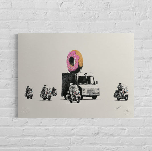 Genummerde editie BANKSY Strawberry donut - certificaat - Wall Art, Grafitti Art, Lithograph, Stencil Art