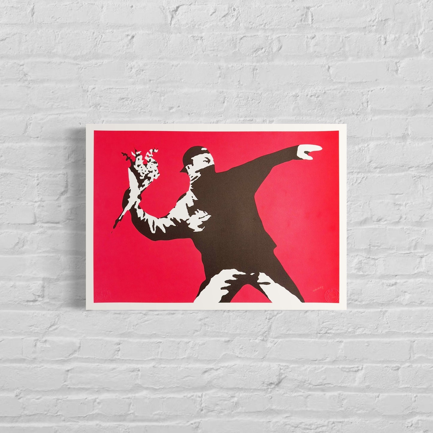 Genummerde editie BANKSY Love is In The Air Gesigneerd - certificaat - Wall Art, Grafitti Art, Lithograph, Stencil Art