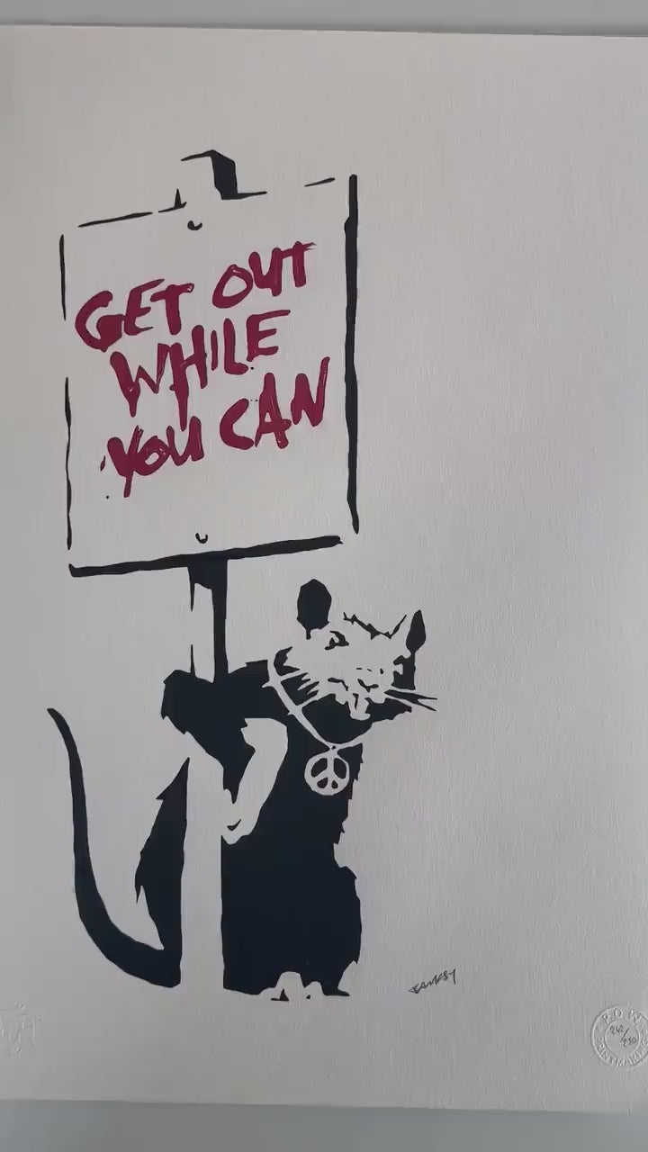 BANKSY  Get Out While You Can Gesigneerd - certificaat - Banksy Grafitti Art, Banksy Wall Art, Banksy Lithograph, Banksy Gift,