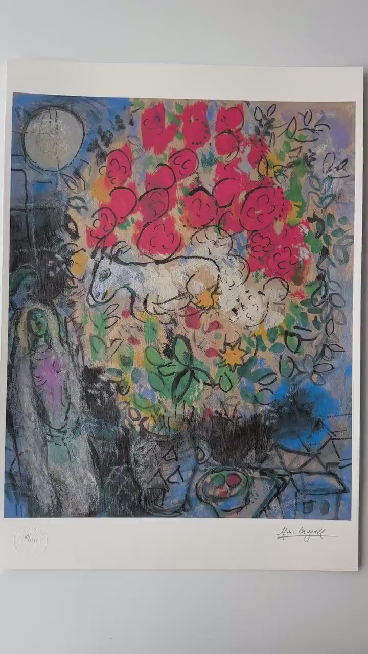 Genummerde editie Marc Chagall Rozen en figuren Gesigneerd - certificaat - lithograph