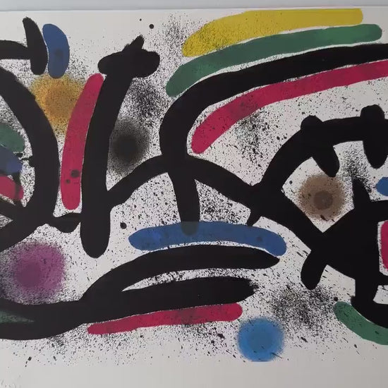 Joan Miró, Abstract prachtige levendige kleuren - Gesigneerd - Certificaat - stempel limited Barcelona Espana - Arches paper