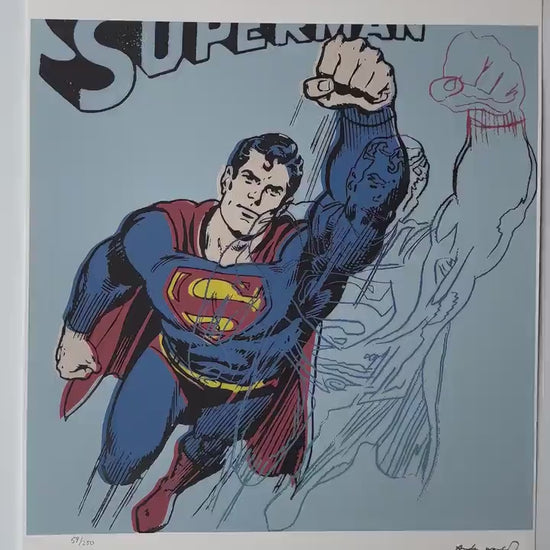 Genummerde editie ANDY WARHOL Superman licht blauw Gesigneerd - Certificaat Leo Castelli - Pop art Myths - lithograph