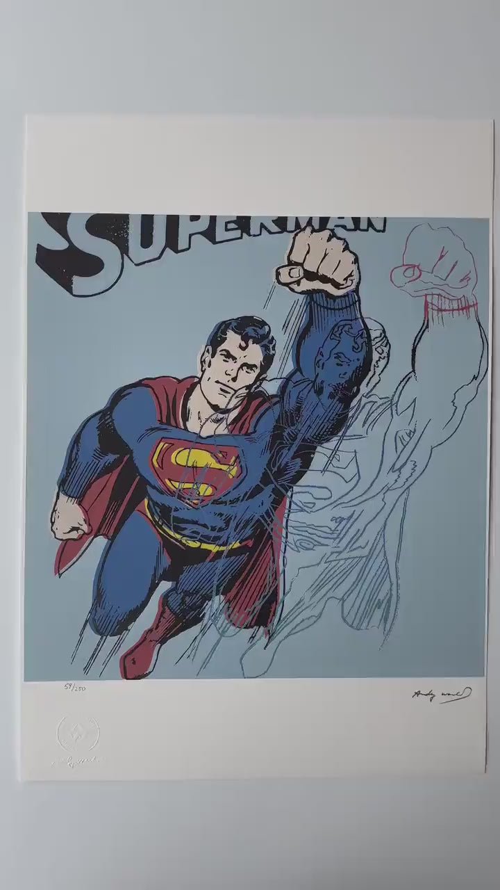 Genummerde editie ANDY WARHOL Superman licht blauw Gesigneerd - Certificaat Leo Castelli - Pop art Myths - lithograph