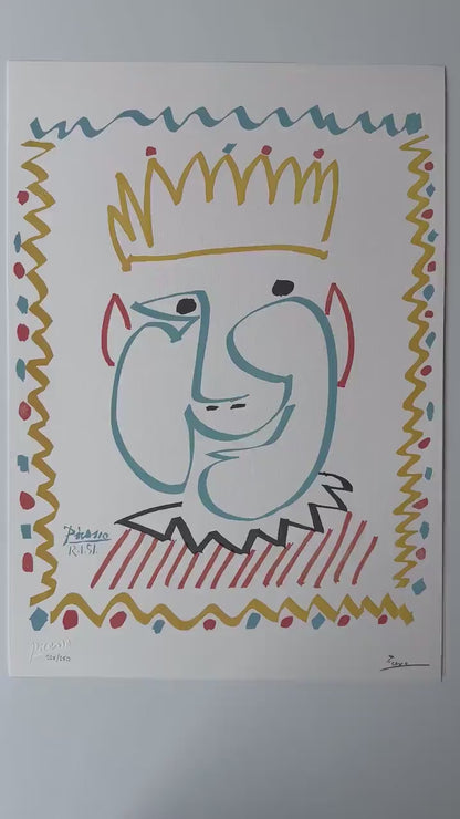 Pablo Picasso, Le Roi (The King), 1951 - Gesigneerd - Certificaat - stamp Museu Picasso - Arches paper- lithograph