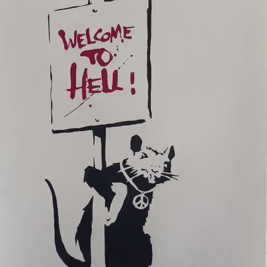 BANKSY  Welcome To Hell Gesigneerd - certificaat - Banksy Grafitti Art, Banksy Wall Art, Banksy Lithograph, Banksy Gift, Banksy Stencil Art