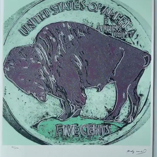 Genummerde editie ANDY WARHOL Buffalo Nickel five cent - Certificaat Leo Castelli - Pop art - lithograph