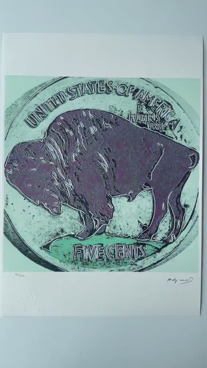 Genummerde editie ANDY WARHOL Buffalo Nickel five cent - Certificaat Leo Castelli - Pop art - lithograph