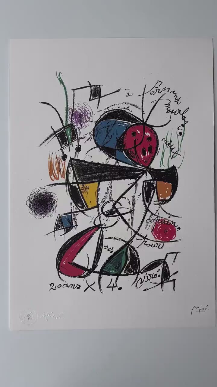 Joan Miró, Abstract prachtige levendige kleuren - Gesigneerd - Certificaat - stempel limited Barcelona Espana - Arches paper