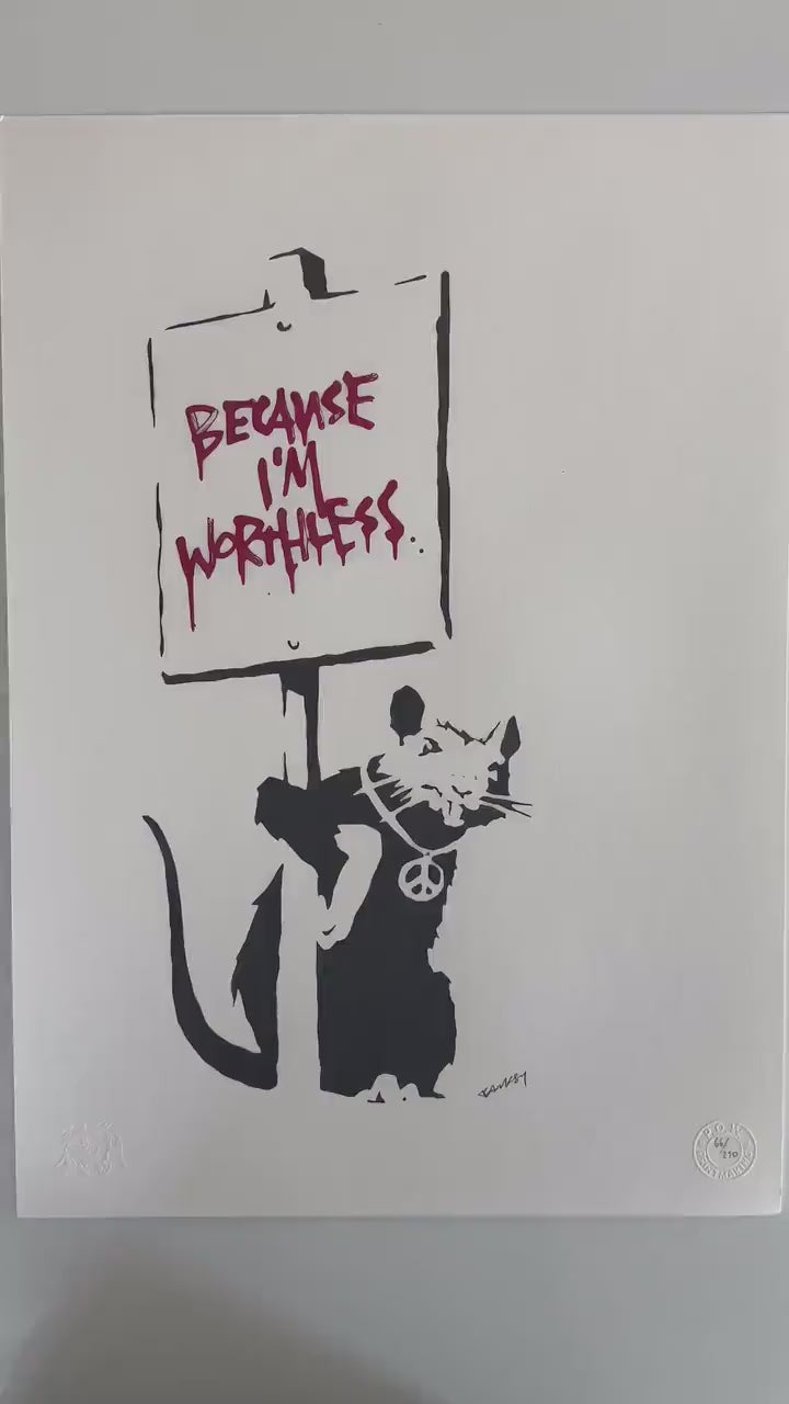 BANKSY  Because I'm Worthless Gesigneerd - certificaat - Banksy Grafitti Art, Banksy Wall Art, Banksy Lithograph, Banksy Gift,