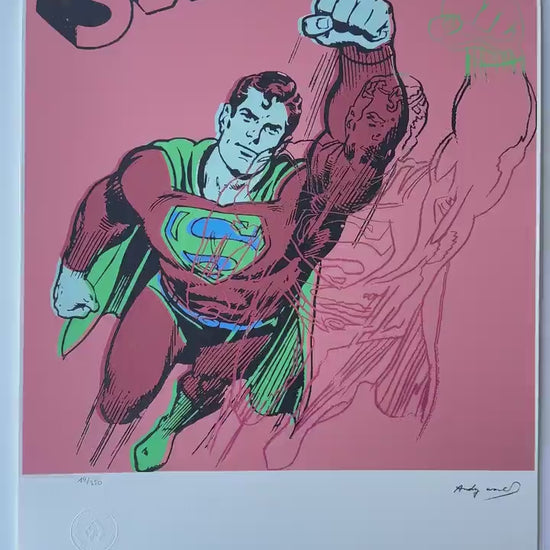 Genummerde editie ANDY WARHOL Superman zalm Gesigneerd - Certificaat - Leo Castelli - Pop art -- lithograph