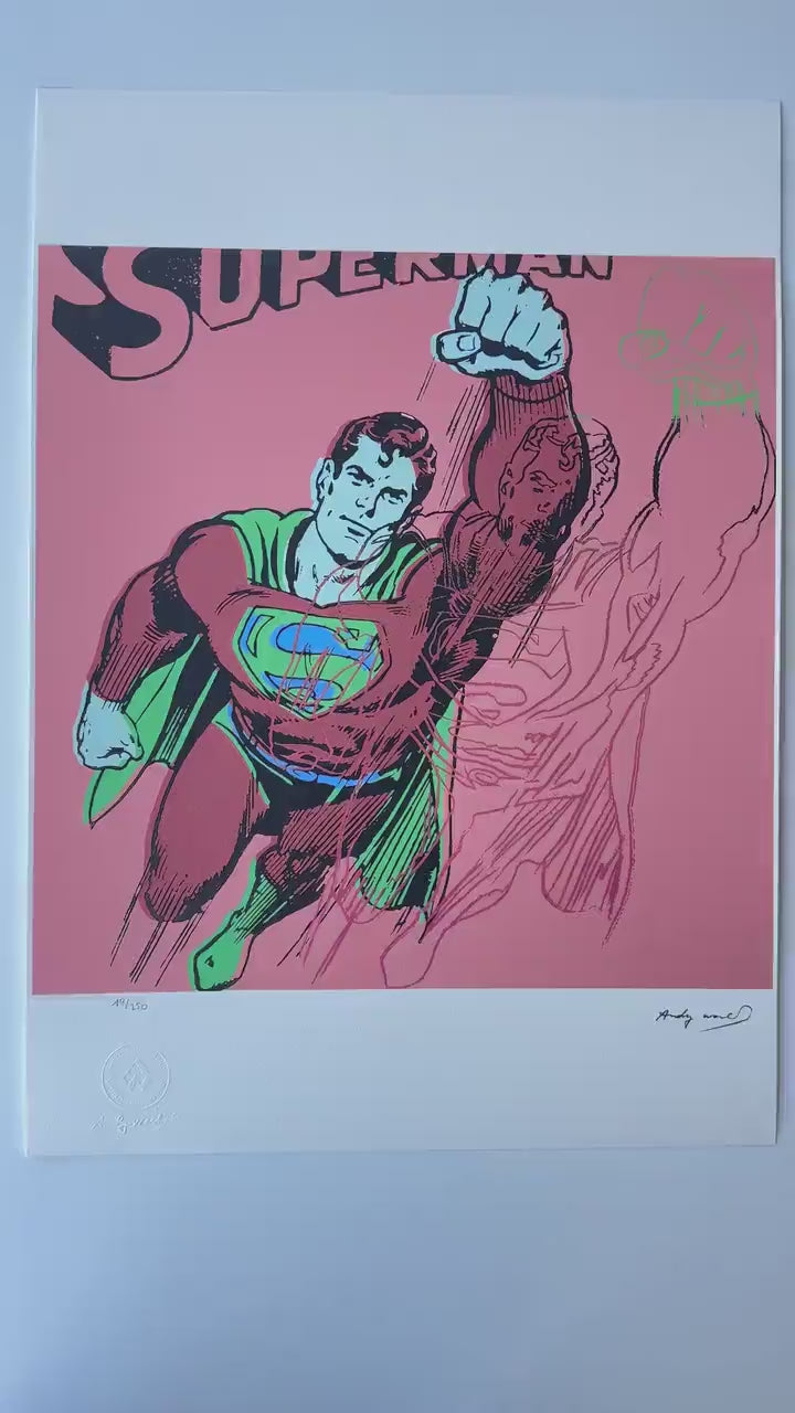 Genummerde editie ANDY WARHOL Superman zalm Gesigneerd - Certificaat - Leo Castelli - Pop art -- lithograph