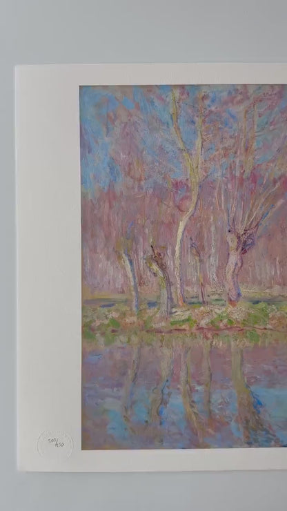 Genummerde editie Claude Monet Bomen langs het water, lente in Giverny Gesigneerd - certificaat - lithograph