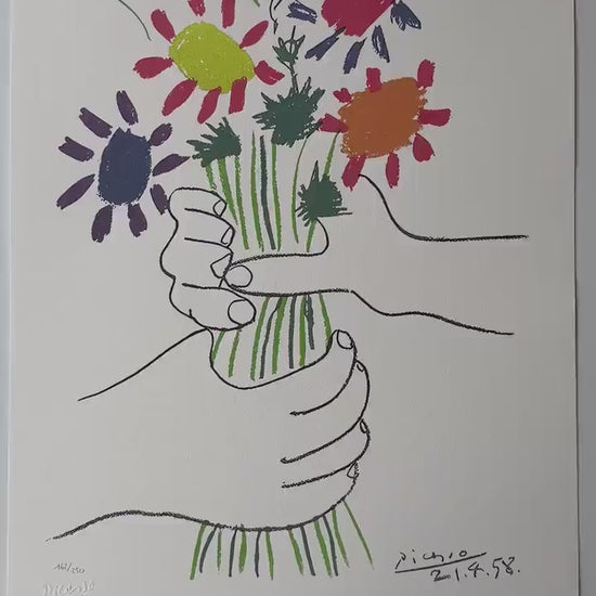 Pablo Picasso, The Flowers of Peace, 1958 - Gesigneerd - Certificaat - stamp Museu Picasso - Arches paper- lithograph