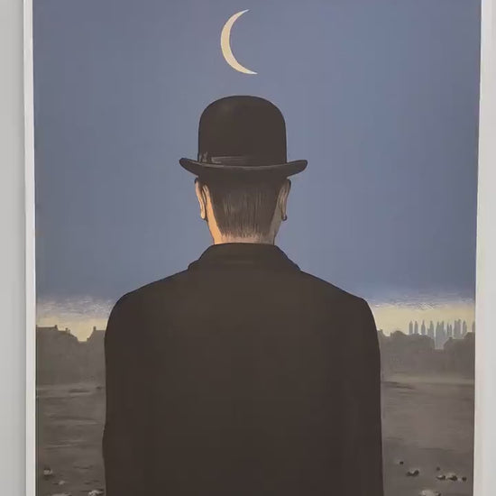 René Margritte, Surrealisme man met hoed en maan - Gesigneerd - Certificaat - stempel Limited Edition lithograph - Arches paper