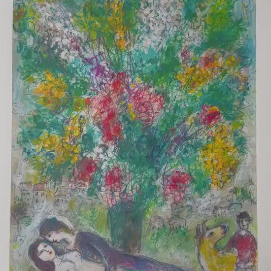 Genummerde editie Marc Chagall bloemen en figuren Gesigneerd - certificaat - lithograph