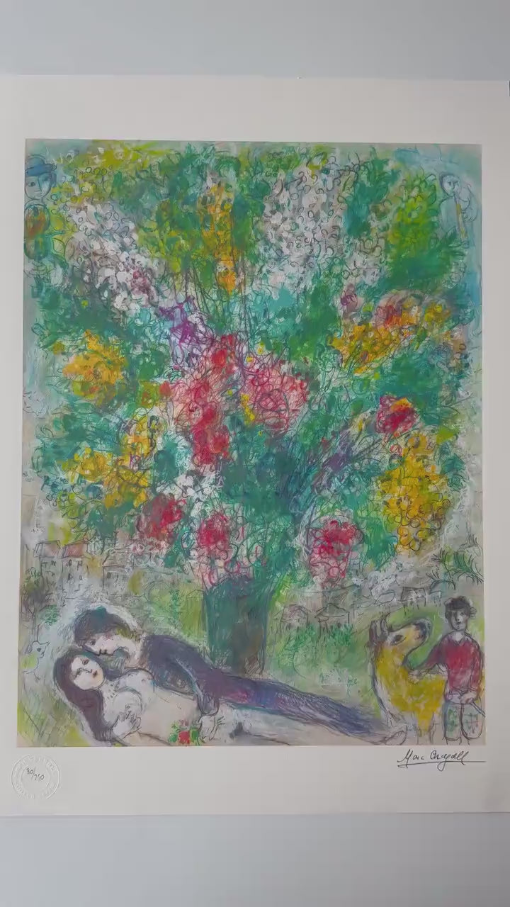 Genummerde editie Marc Chagall bloemen en figuren Gesigneerd - certificaat - lithograph