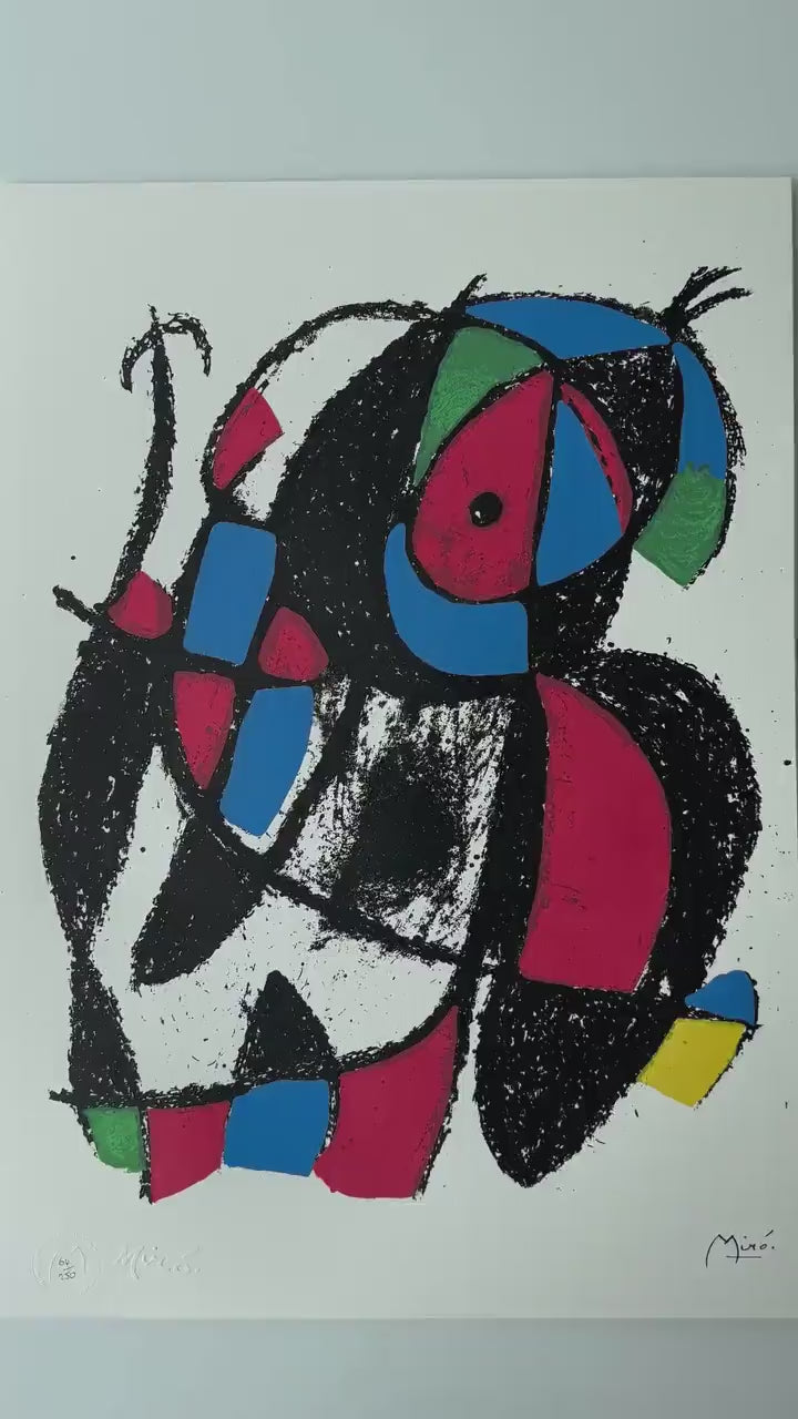 Joan Miró, Abstract prachtige levendige kleuren - Gesigneerd - Certificaat - stempel limited Barcelona Espana - Arches paper