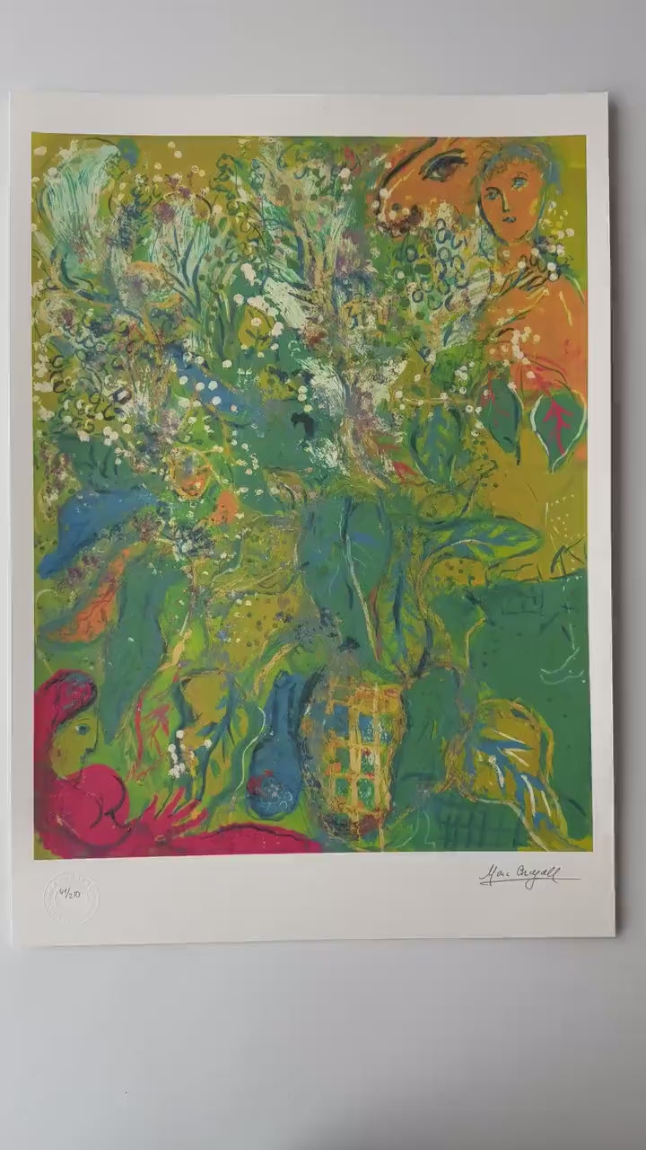 Genummerde editie Marc Chagall bloemen en figuren Gesigneerd - certificaat - lithograph